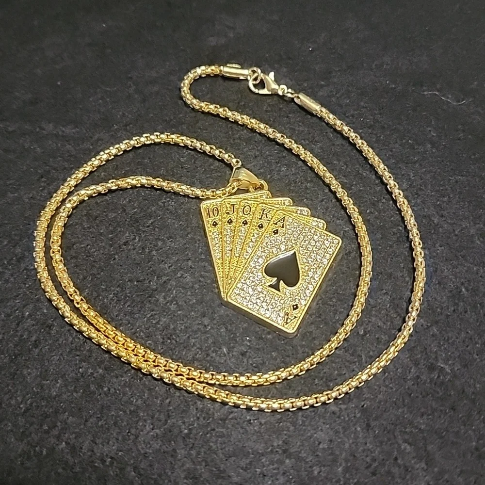 Gold Straight Flush playing card necklace